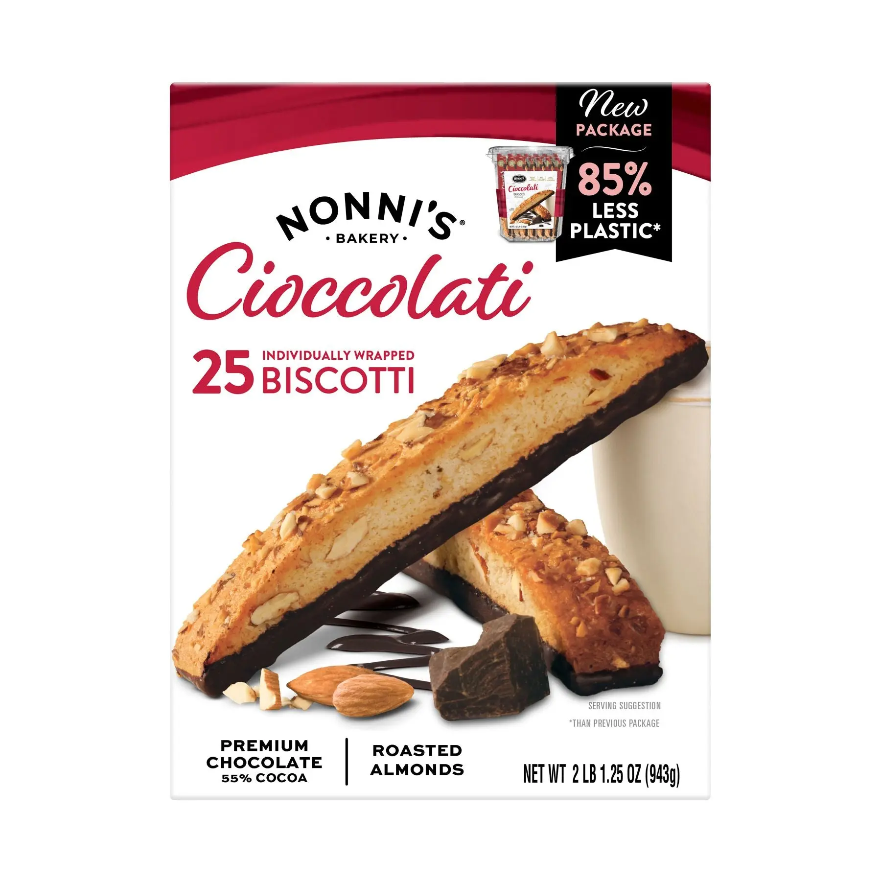 Nonnis Cioccolati Biscotti - Kosher Snack Biscuit Bars, 25 ct.