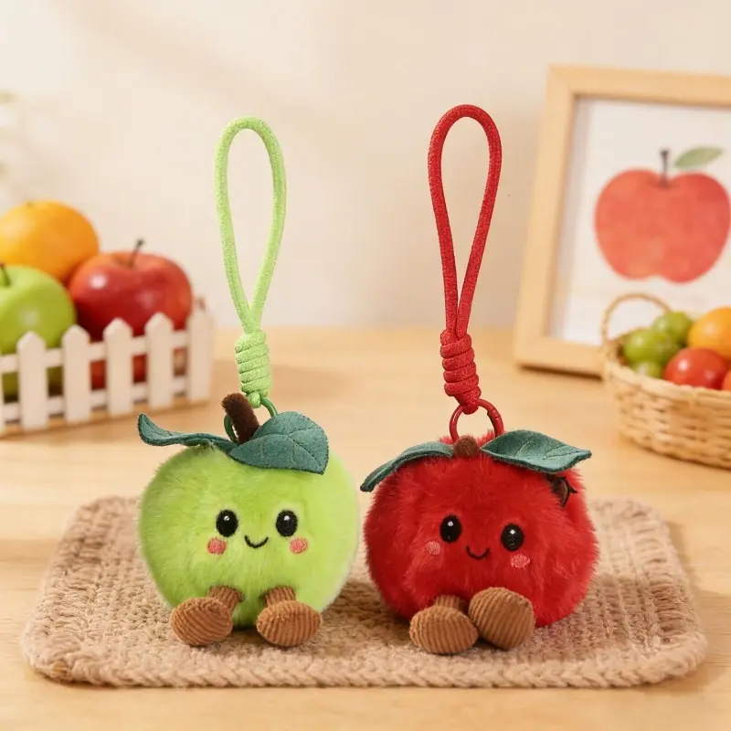 Cute Fluffy Apple Keychain, Soft Plush Fruit Charm, Perfect for Bags & Keys