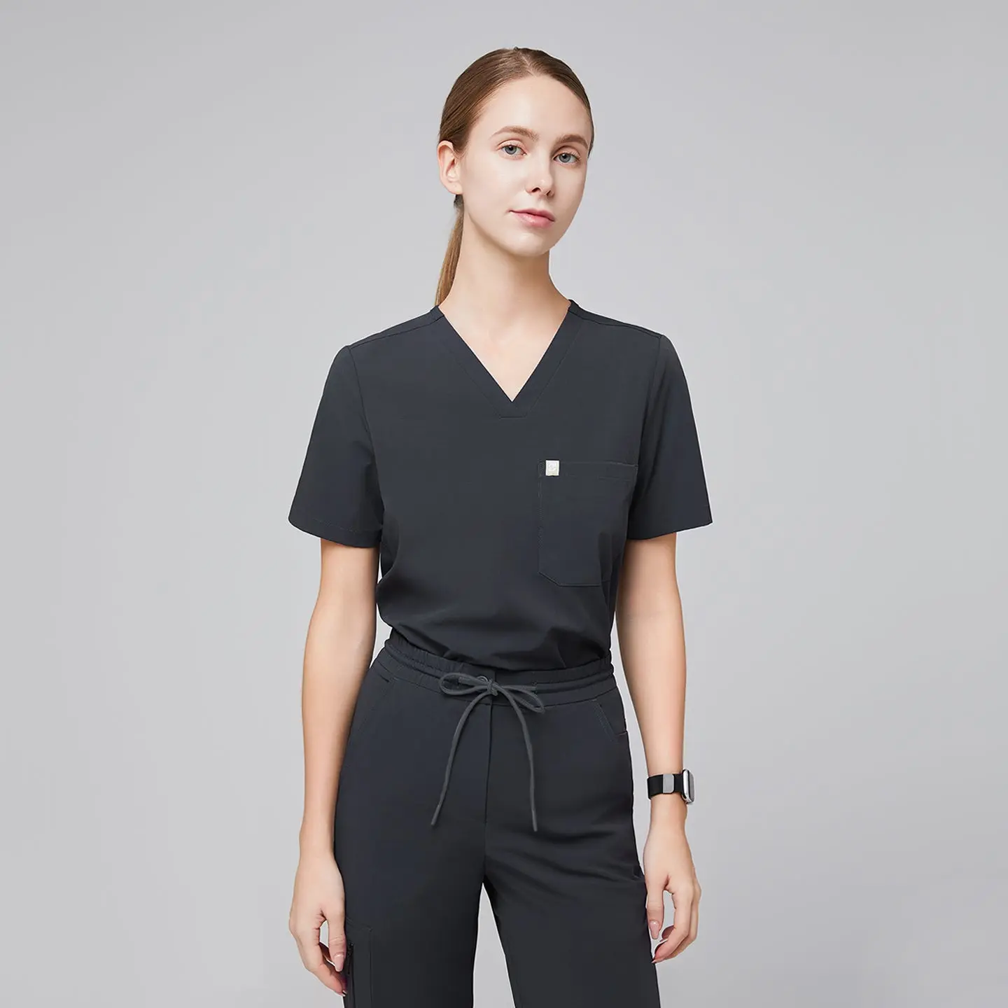Zenir | Women's Single Pocket Scrub Top - Deep Gray