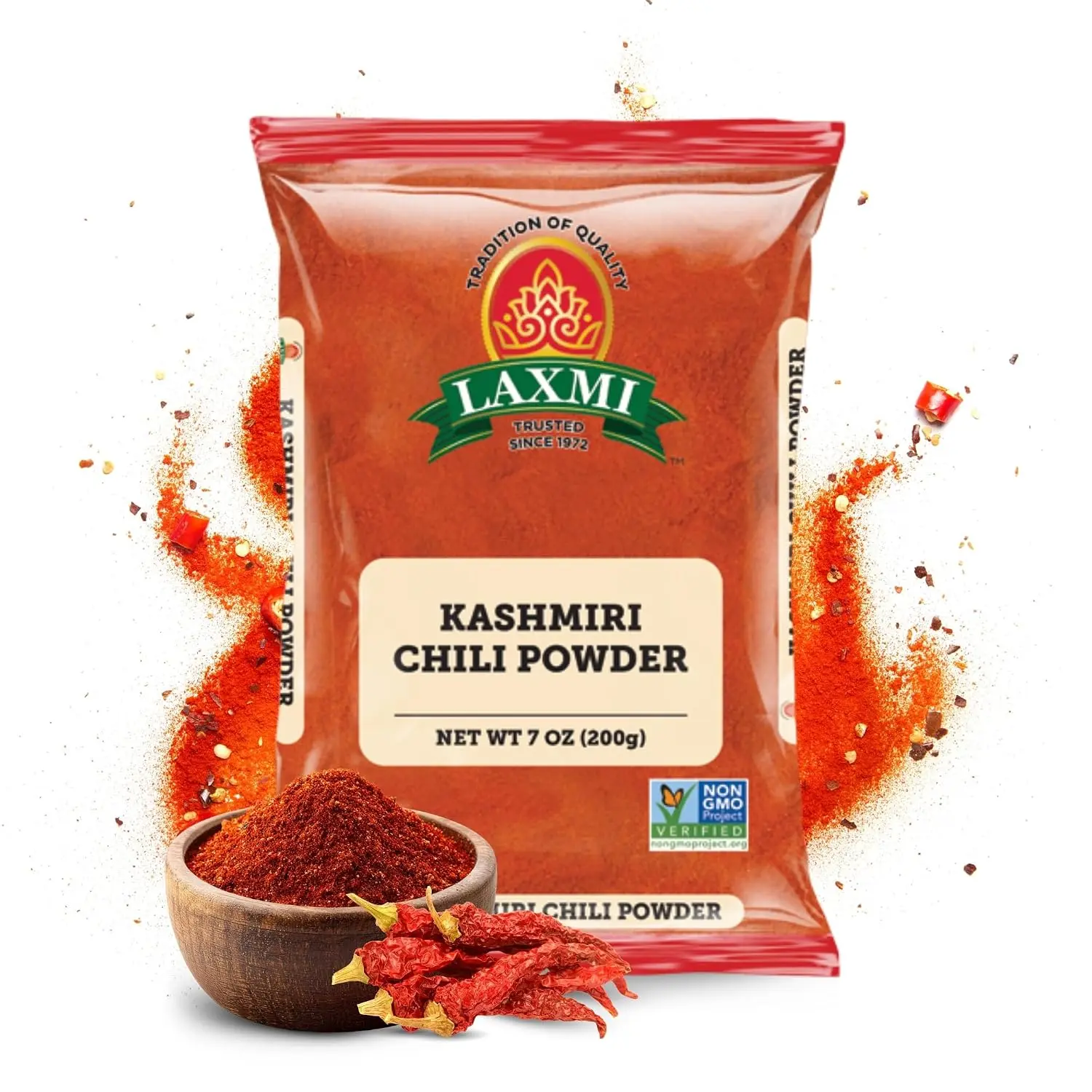 LAXMI Kashmiri Red Chilly Powder - Authentic Low Heat Indian Seasoning, NON-GMO, Caffeine Free, 7 oz Cooking Spice Great for Cooking