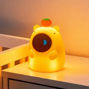 Cute Capybara Touch Night Light, USB Rechargeable 3-Level Dimmable Eye-Caring Soft Silicone Light, Portable Nursery Sleep Lamp Gift for Kids Baby Toddlers Bedroom Adjustable