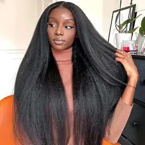 Kinky Straight Human Hair Wig 13X6 Lace Front Wigs Human Hair 20 Inch HD Lace Yaki Wigs for Black Women, Natural Look Kinky Straight Wig 250% Density