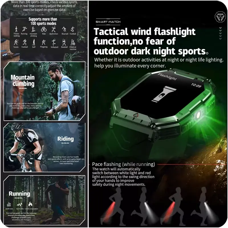 2024 New Durable Military Smart Watch Bluetooth Waterproof  GLENAW