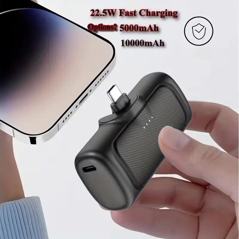 22.5W fast charging mini portable power bank (5000/10000 mAh), USB‑C power bank, universally compatible, dual power modes, rechargeable lithium polymer battery, suitable for iPhone 16/15 series and Android devices