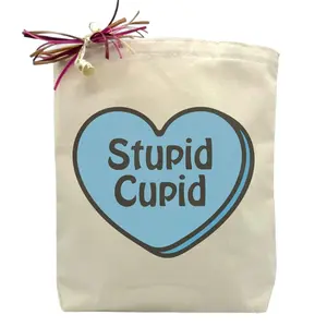 Itsonlynaturalgifts Personalized Blue Candy Heart Gift Tote with Stupid Cupid Design for Unique Valentine's Day Present