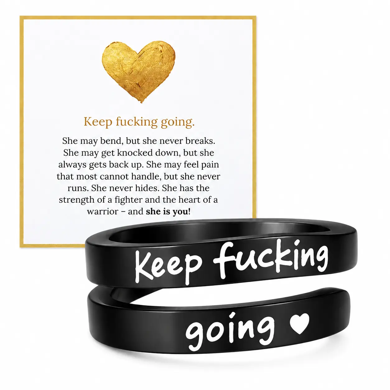 Keep Fvcking Going Ring, Inspirational Motivational Ring for Women, Adjustable Positive Message Ring, Encouragement Gift for Her, Mental Strength Reminder Jewelry, Self Motivation Gift, Everyday Wear Ring