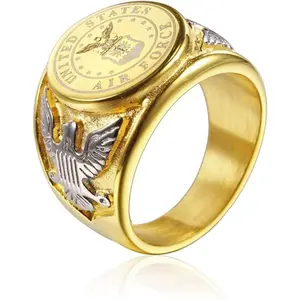 Vintage Titanium Steel US Military Air Force Ring Eagle Medal Rings For Men