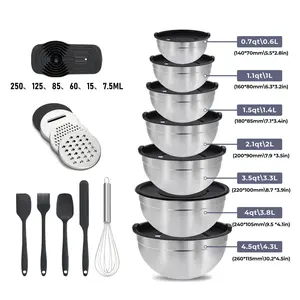 21Piece Mixing Bowls Set with Airtight Lids 7 Stainless Steel Kitchen Bowls 3 Grater Attachments Multifunctional Nesting Bowls for Baking Serving Food Prep Storage Space Saving Durable Rustproof Home Kitchen Gadgets