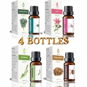 4pcs Eucalyptus Lily Rosemary Sandalwood Essential Oils, 10ML Plant Flower Fruit Scent, Long Lasting, Suitable for Home Office Bathroom