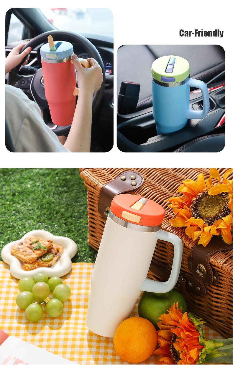 40 oz Stainless Steel Tumbler with Insulated Vacuum Cup - Flip Straw Mug with Leak-Proof Lid, Handle. One-Click Drinking Water Bottle, Car-Friendly for All Day Hot & Cold, 2026 NewYear Gifts