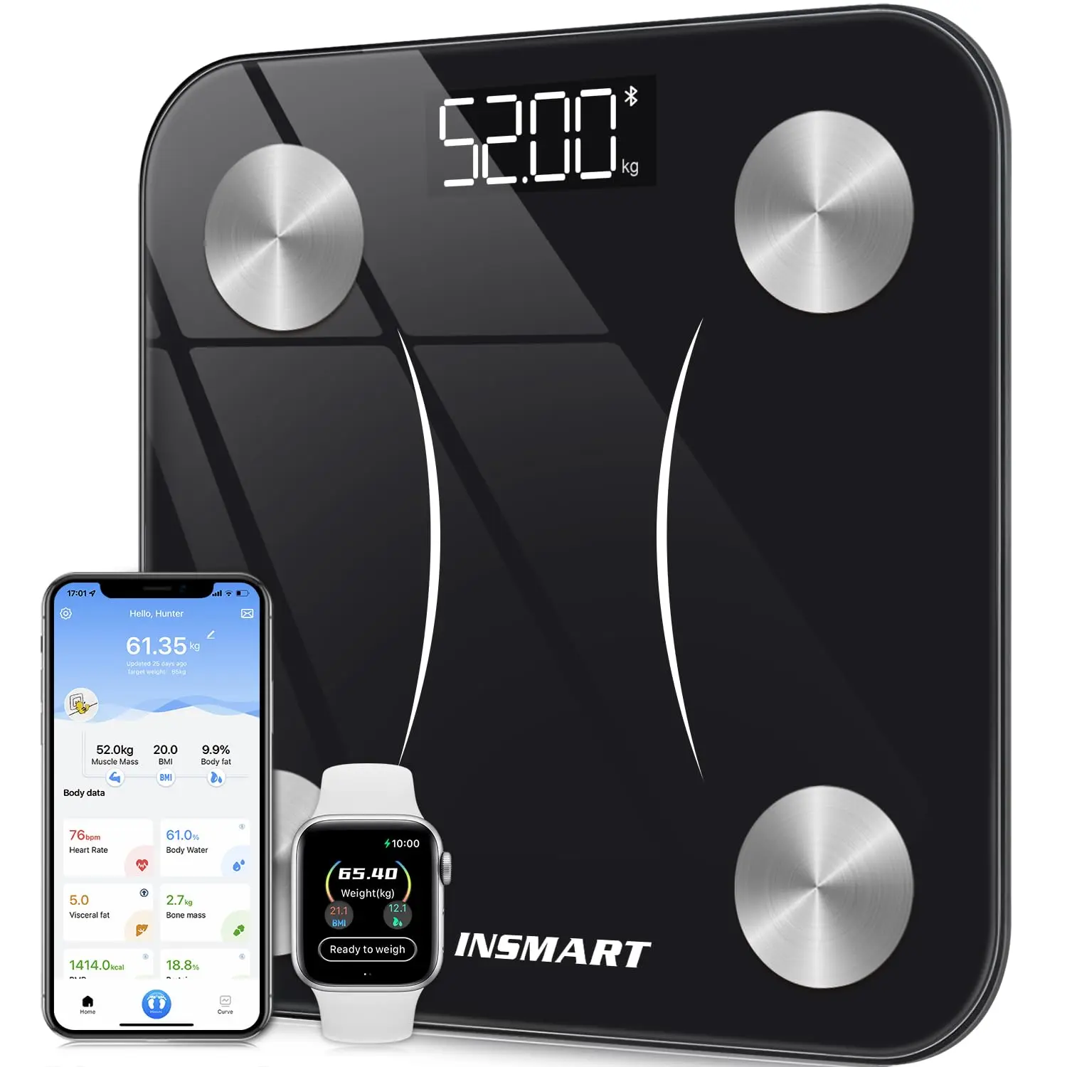 INSMART Smart Scale for Body Weight, Digital Bathroom Scale Bluetooth Body Fat Scale,Body Composition Analyzer with Smart APP Sync Weight Scale Healthcare Weighing Scale