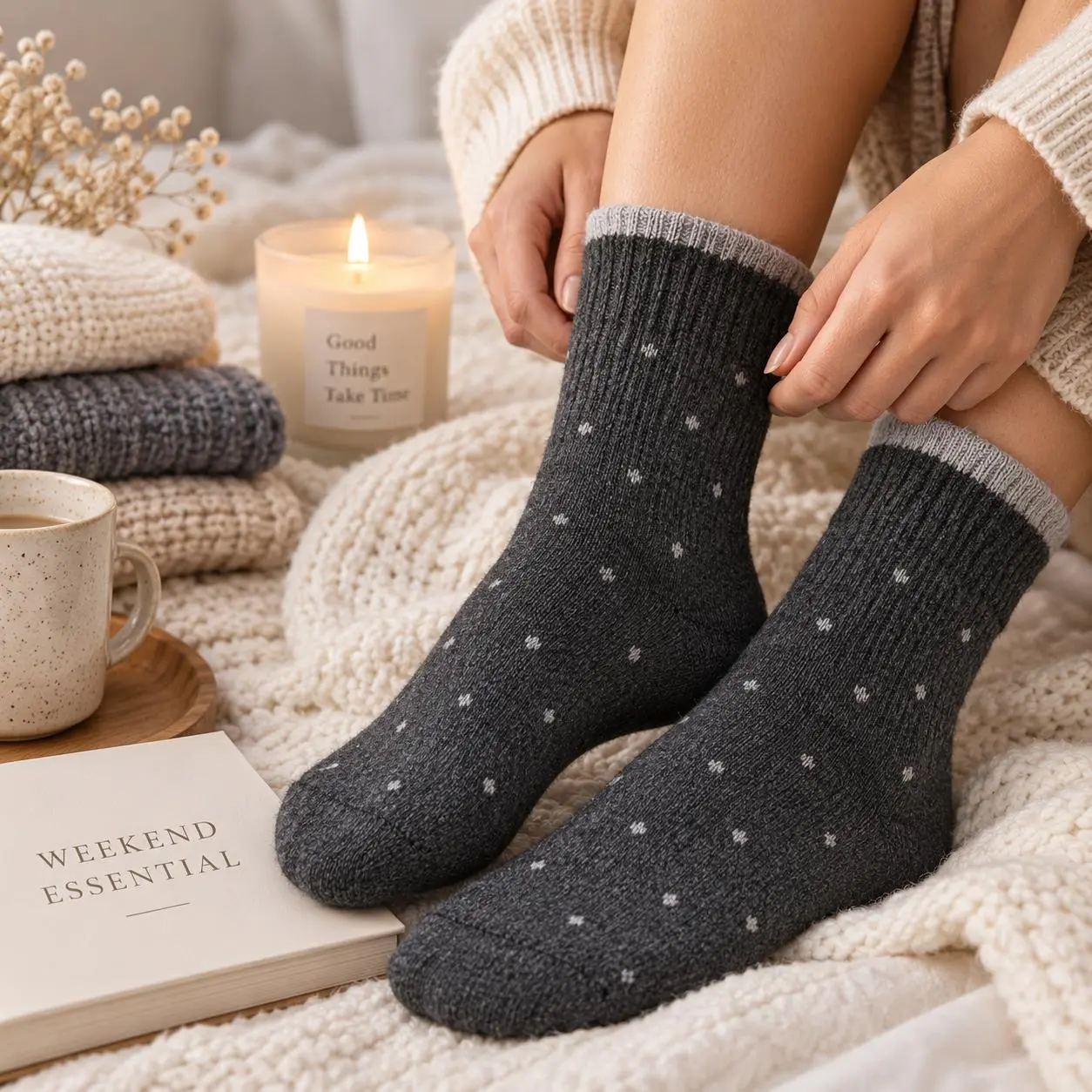5 Pairs of Polka Dot Socks For Women in Four Seasons, Mid Length Cotton Socks, Versatile Lace Socks, Warm Stacking Socks Casual Knit