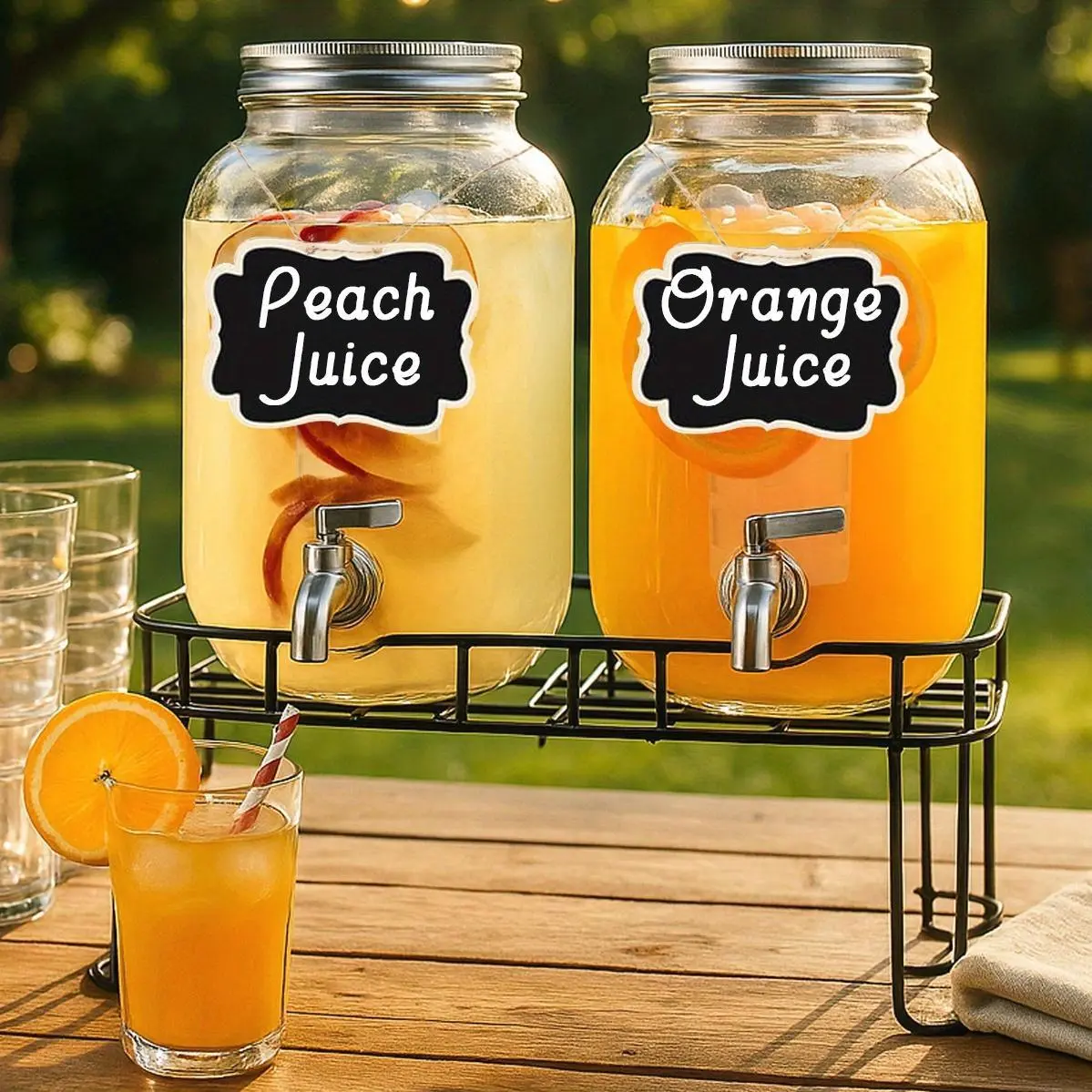 2 Packs 1 Gallon Glass Drink Dispensers For Parties, Beverage Dispenser, Glass Drink Dispenser With Fruit Infuser &Stand And Stainless Steel Spigot, Lemonade Dispenser With Ice Cylinder.Laundry Detergent for BBQ, Picnic, Party, Weddings & Events