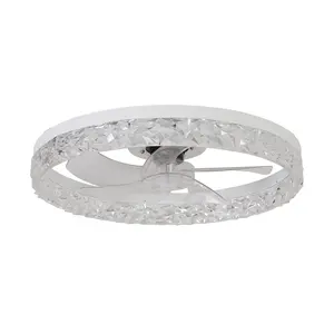 Modern Acrylic Ceiling Fan Light 19.7" Dimmable LED Chandelier 6-Speed Silent Motor Remote Control Luxury Indoor Fan Lamp for Living Room Bedroom