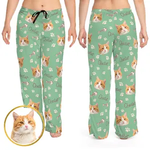 Custom Cat Photo Pajama Pants - Personalized With Your Own Photo! Customized Nightwear Soft Fabric Loungewear