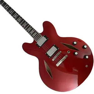 RED Semi Hollow Body 6 String Guitar Diamond hole,Maple Body ,chrome part