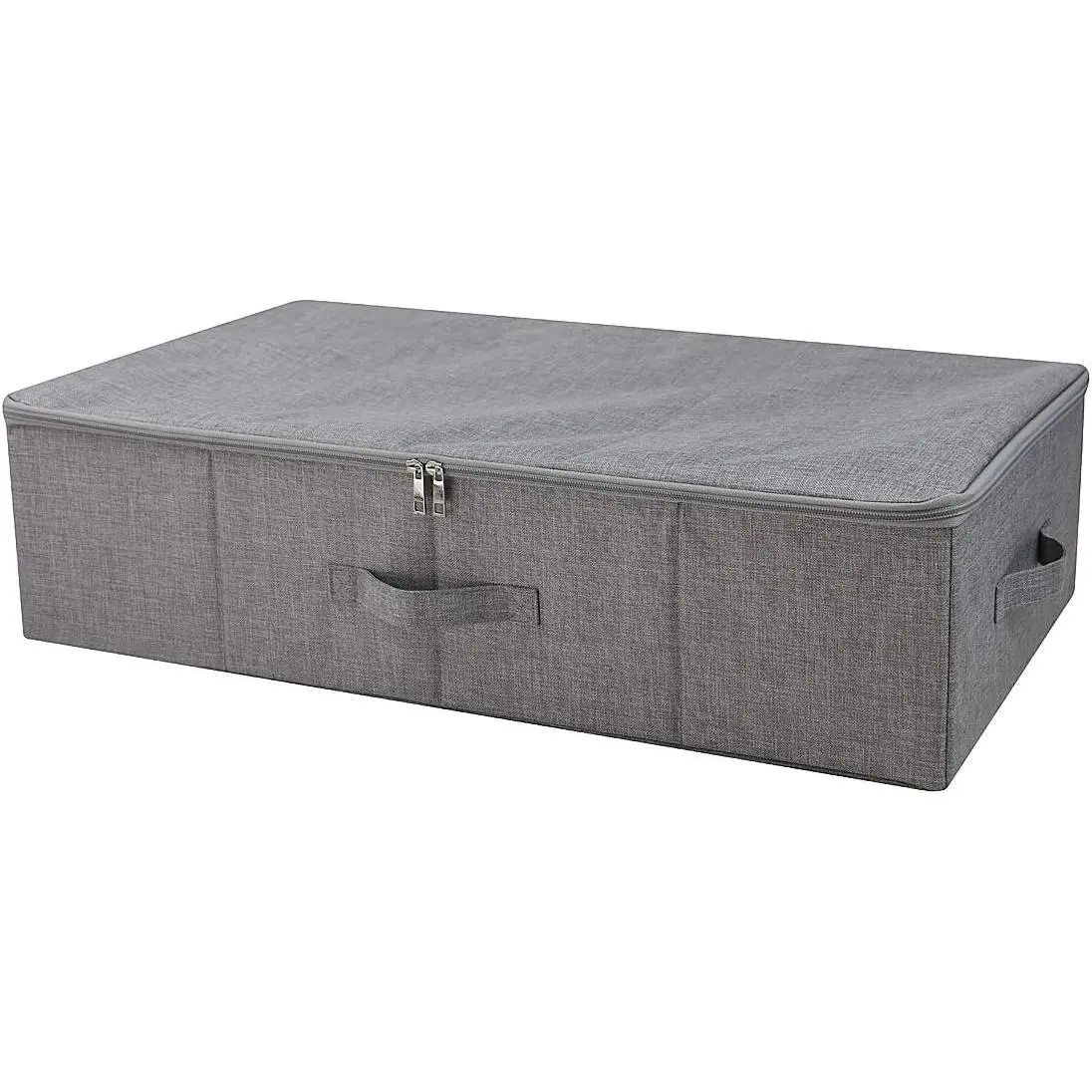 Dark Gray Plastic Collapsible Under Bed Storage Box with Lid - Modern Bedroom Organizer, Polyester-Nylon Fabric, 3-Side Opening, 3 Handles, 27.5*15.7*7 inches Folding Container for Bedding, Shoes, Folding Size, Clothes