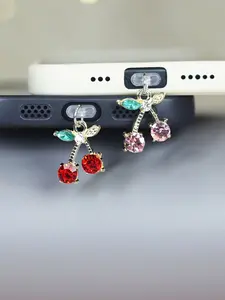 Metal Water Drill Cherry Pendant, Phone Charging Port Dust Cover, Decorative Hanging Piece, Phone Charm, Compatible with Type-C Interface, Cell Phone Charm