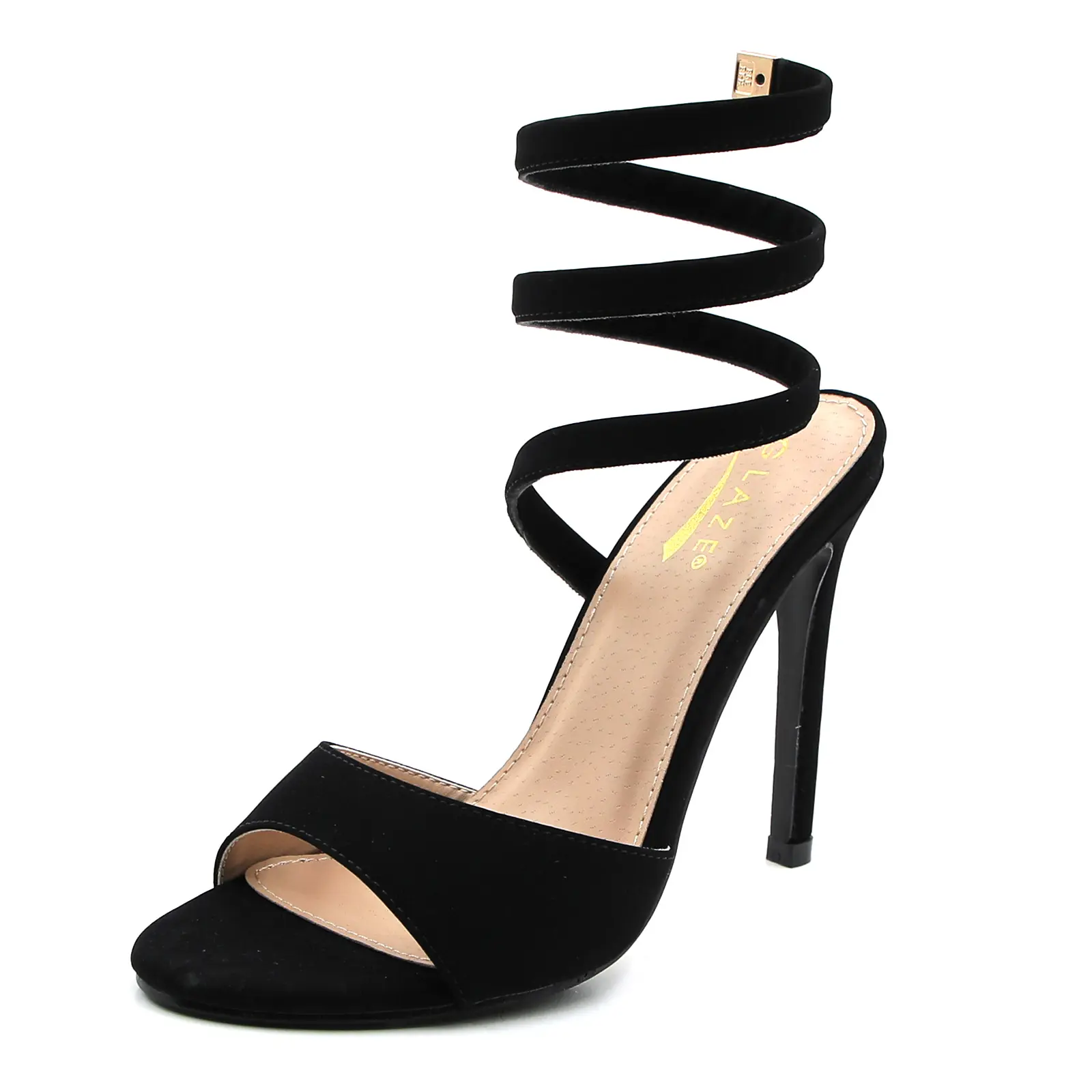 Women's Black Suede Spiral Ankle-Wrap Stiletto Heels - Open Toe Single-Band High Heel Dance Sandals with Adjustable Strap for Club,Wedding Evening Outfits - Soft Split Ballet Pointe Shoes,Ghost Face Slippers (True Dance Footwear for Sports & Outdoor Use)