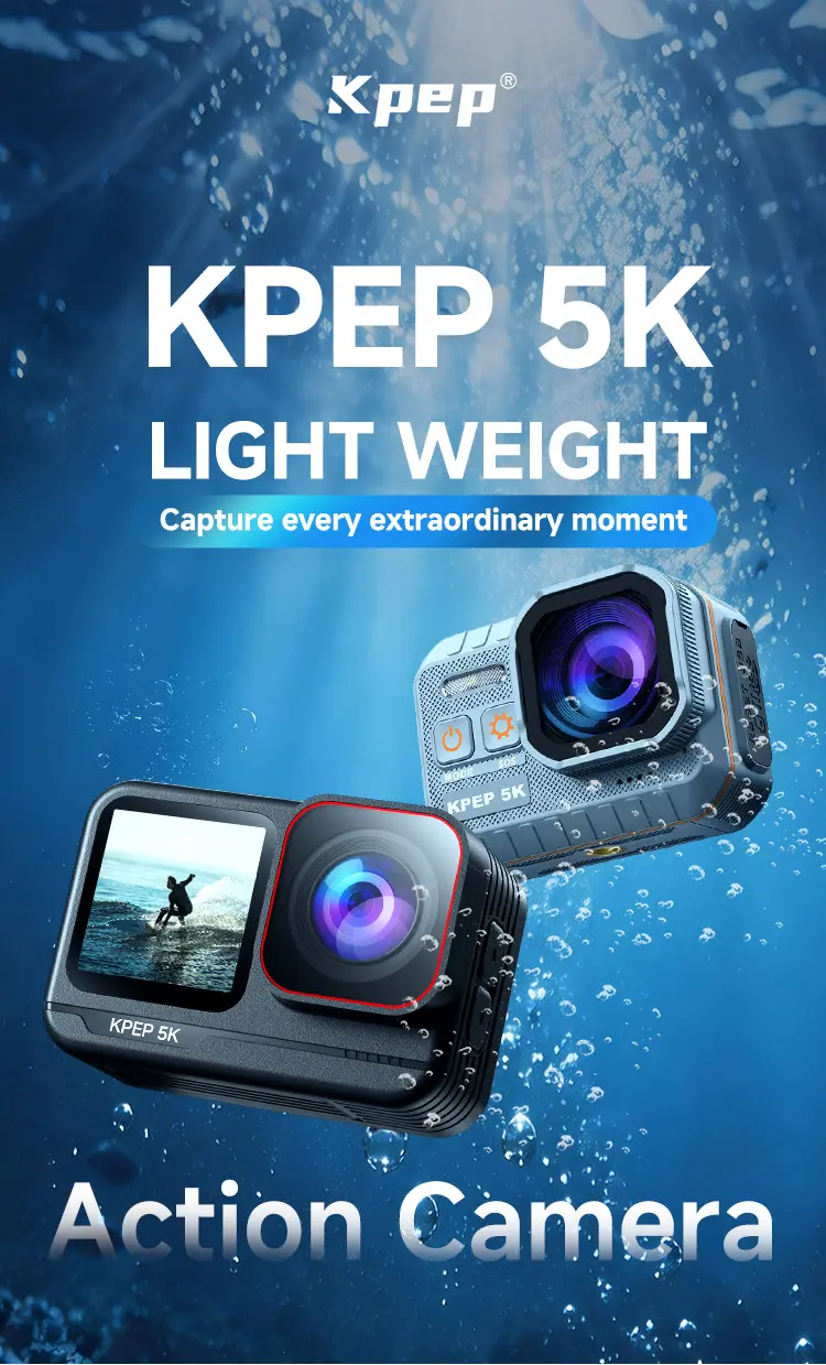 KPEP Real 5K Action Camera, 1/2.86" Sensor, 5K Cinematic Video, Hyper Stabilization, Drop-Proof & Waterproof Up to 100 Ft, Great for Motorcycle, Bike Riding, Running, Climbing, Beach Trips, Water Sports  Daily vlogging camera