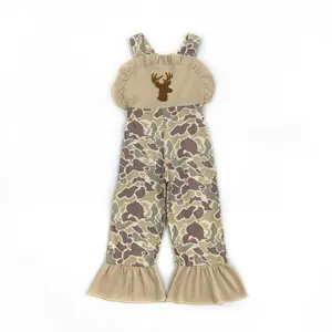 Camo Deer Printed Girls Overall Pants