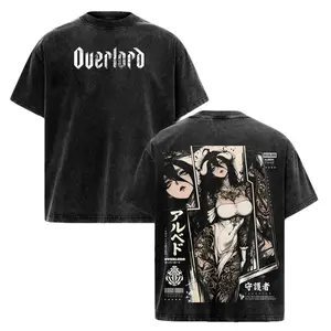Albedo Overlord Anime Double Printed Vintage Washed Tee Unisex Oversize Anime Manga Washed Heavyweight Cotton T-shirt