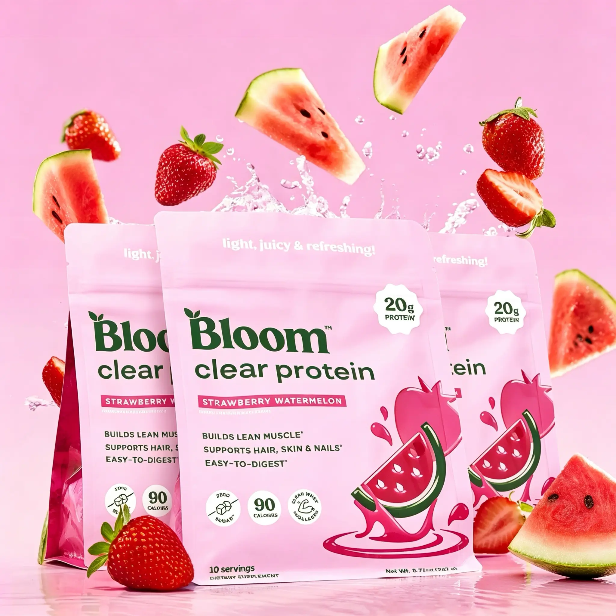 Bloom Nutrition Clear Protein - Clear Whey + Collagen Protein Blend | 20g Protein, 90 Calories, 0g Sugar, Light & Refreshing Fruity Drink | Protein for Women Strawberry Watermelon