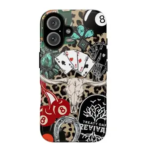 Western Leopard Phone Case, Cherries Skull Horseshoe Vinyl Treaty Oak Revival With Country Rock Vibes, Play Now Aesthetic Gift, iPhone 17 16 15 14 13 12 11 Pro Max Plus X, Gift For Him & Her.