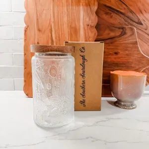 The Southern Sourdough Co. Sourdough Starter Jar with Etched Design and Wooden Lid for Baking Enthusiasts
