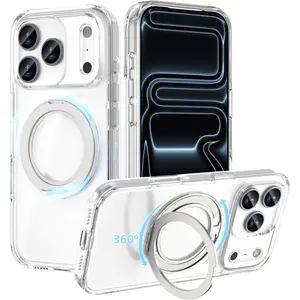 Phone case for iphone 17 16 15 14 13 pro max plus,360° Magnetic Stand Case Compatible with iPhone 17 Pro Max, Rotatable Flexible Ring Holder Phone Cover for Men Women| Compatible with MagSafe| Shockproof & Anti-scratch| Anti-Yellowing