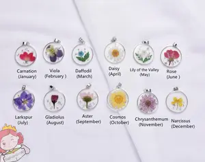 Birthday Flowers Necklace for Mom,Dried Real Flowers, Silver Resin Pendant, Birthday/Mother's Day Gifts