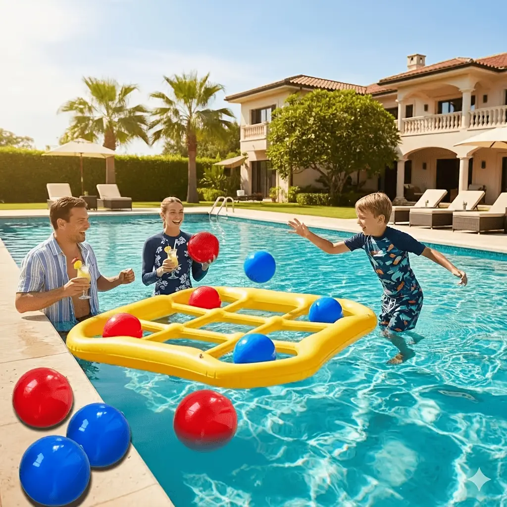 Pool Toys Games Set, Tic-Tac-Toe Inflatable Pool Toy with 10 Balls - Pool Games for Adults Teens Kids 2-10 Players - Pool Party Decorations Poolside Fun