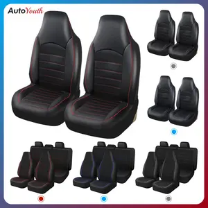 PU Leather Car Seat Covers for 2/5 Seats, Universal Fashion Style High Back Bucket Car Seat Covers, Protects Against Spills and Stains, Airbag Compatible, Fits Most Autos SUVs Vans Vehicles, Blue/Black Automotive Interior Decoration, Car Accessories