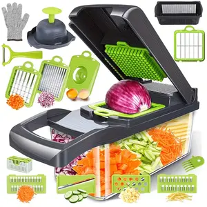 18-in-1 Professional Vegetable Chopper, Heavy-Duty Press Plate Slicer Food Cutter with Stainless Steel Blades, Suitable for Storage Containers in Home Cooking and Barbecue