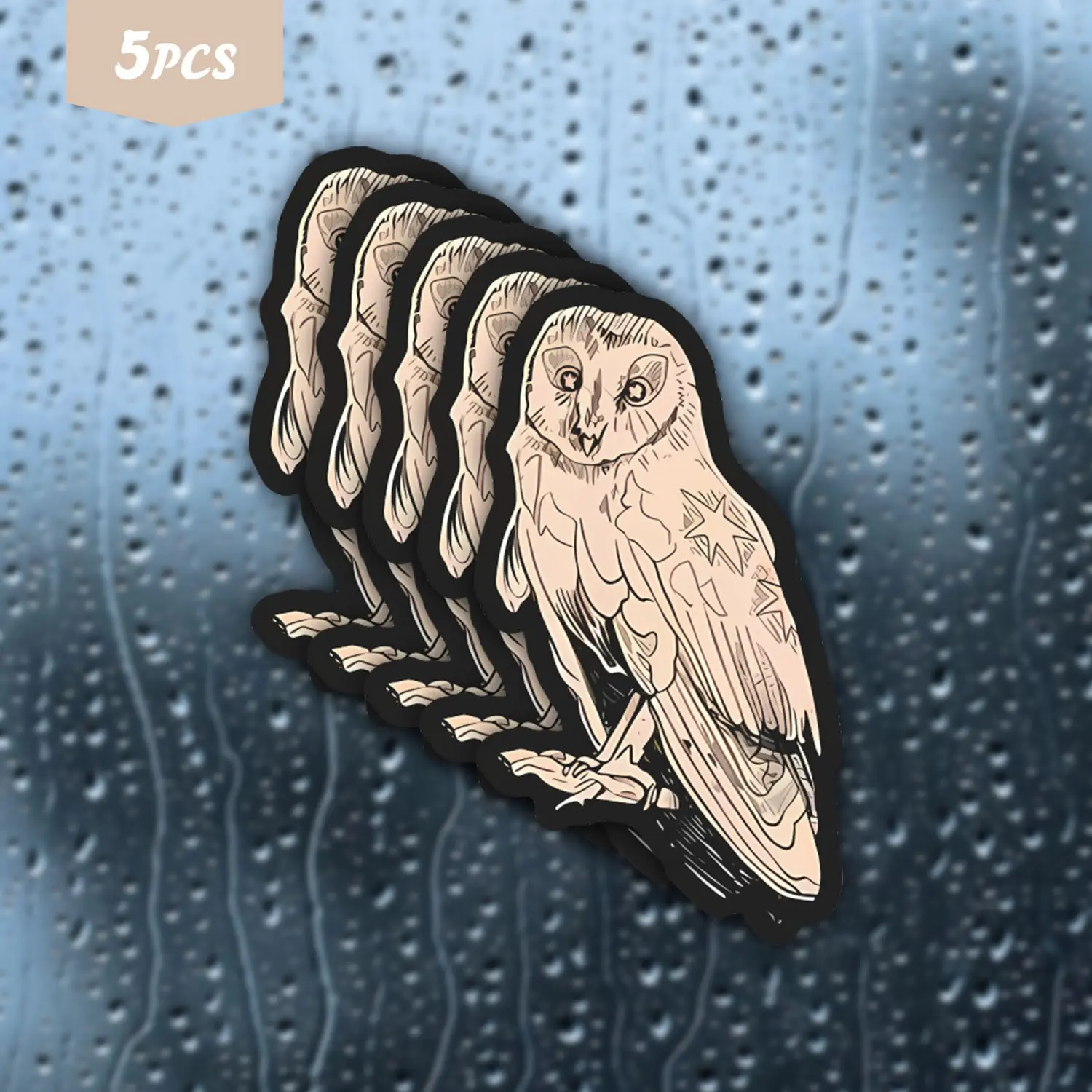 5Pcs Starry Barn Owl Waterproof Vinyl Sticker, Vintage Sketch Self-Adhesive Decal, Suitable For Water Bottles, Laptops, Journals, Ideal For Bird Lovers, Witchy Aesthetic Enthusiasts And Nature Fans