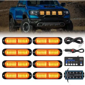 Nilight 8PCS Led Strobe Lights with Controller 12V 24V Sync Feature Amber Strobe Light 12 LED Surface Mount Lights with Strobe Controller for Vehicle Car Truck RV ATV