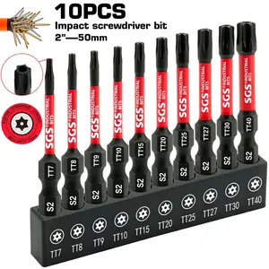 10-Piece Strong Magnetic Torx Solid & Hollow Design 50mm Impact Screwdriver Bit Set Durable Tamper-Resistant Security Torx Screwdriver Bits (T7, T8, T9, T10, T15, T20, T25, T27, T30, T40) Suitable for Electric Screwdrivers and Manual Screwdrivers