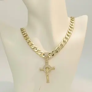 Cadena 249 y dije Cruz 277 Unisex Gold Plated Hip Hop Chain with Iced Out Jesus Pendant for Men & Women