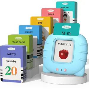 Spanish & English Talking Flash Cards for Toddlers 1 2 3 4 5 6, Audible Toys for Kids to Learn Spanish - 112 Cards and 224Words(Blue)