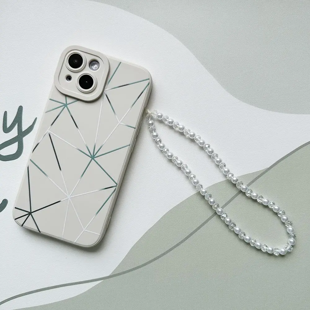 Fashionable Geometric Pattern Phone Chain, Faux Pearl Decor Phone Lanyard, Phone Strap for Women & Girls, Phone Charm, Phone Wrist Strap, Phone Sling