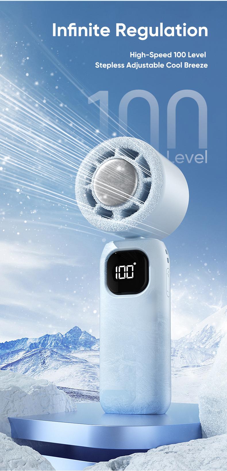 MAGIC JOHN 3 in 1 Mini Handheld Cooling Fan, 100 Speed Wind Power & Ice Cooling Function, Small Foldable 3-IN-1 Neck/Desk/Hand Fan, Pocket Design for Travel/Summer/Concerts/Lash, Gifts for Girls