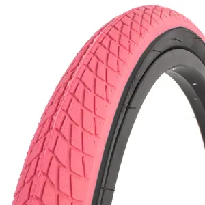 E304 BMX Bike Tire 20" - Pink/Black, Grippy Multi-Surface Tread, 35 PSI, Cable Folding Design, Bike Parts