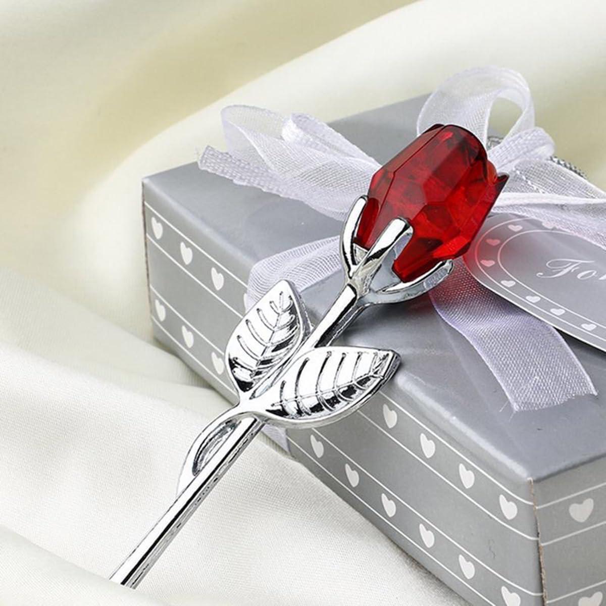 Silver-Red Rose Mini Crystal Artificial Flowers – Elegant Wedding & Party Gifts, Romantic Room & Office Desk Decorations