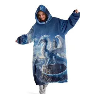 hoodie blanket，Wearable Blanket，Women's Hooded Blanket Sweatshirt, Wearable Blanket Robe, Cozy Hooded Blanket, Fashion Sleepwear, Cartoon Dragon Print Thick Home Clothes, Christmas Gift,Valentine's Day gift