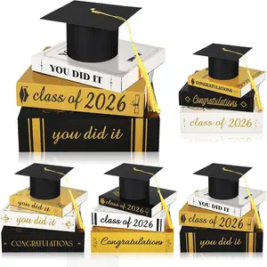 4 Sets Graduation Tables Centerpieces Class of 2026, 4 count Graduation Cap and 12 count Paper Book Stack Sign Table Toppers, Party Decor Supplies for High School College Bachelor ()