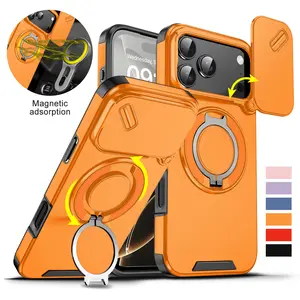 For iPhone 17 16 15 14 13 12 Pro Max Case with Slide Camera Cover,360 Rotated Ring Kickstand Holder Military Grade Shockproof Protective Cover,Rugged Heavy Duty Shockproof Phone Case for Men Women