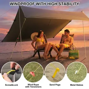 Beach Tent, Sun Shelter with Sand Pegs, Stability Poles, Beach umbrella with Portable Carry Bag, Outdoor Pop Up Beach Shade Canopy for Camping, Fishing, Backyard Fun or Picnics
