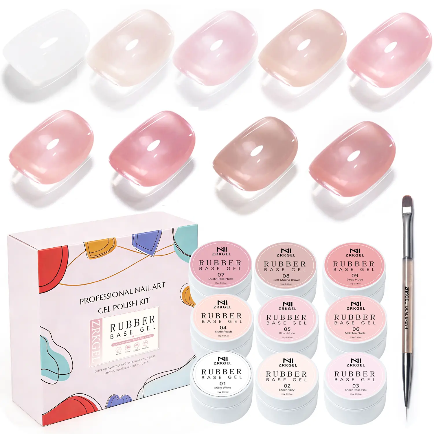 ZRKGEL Rubber Base Gel Kit BIAB Nail Strengthener Set | Base Coat Gel for Weak Nails & Builder Base Overlay | Long Lasting Gel Nails