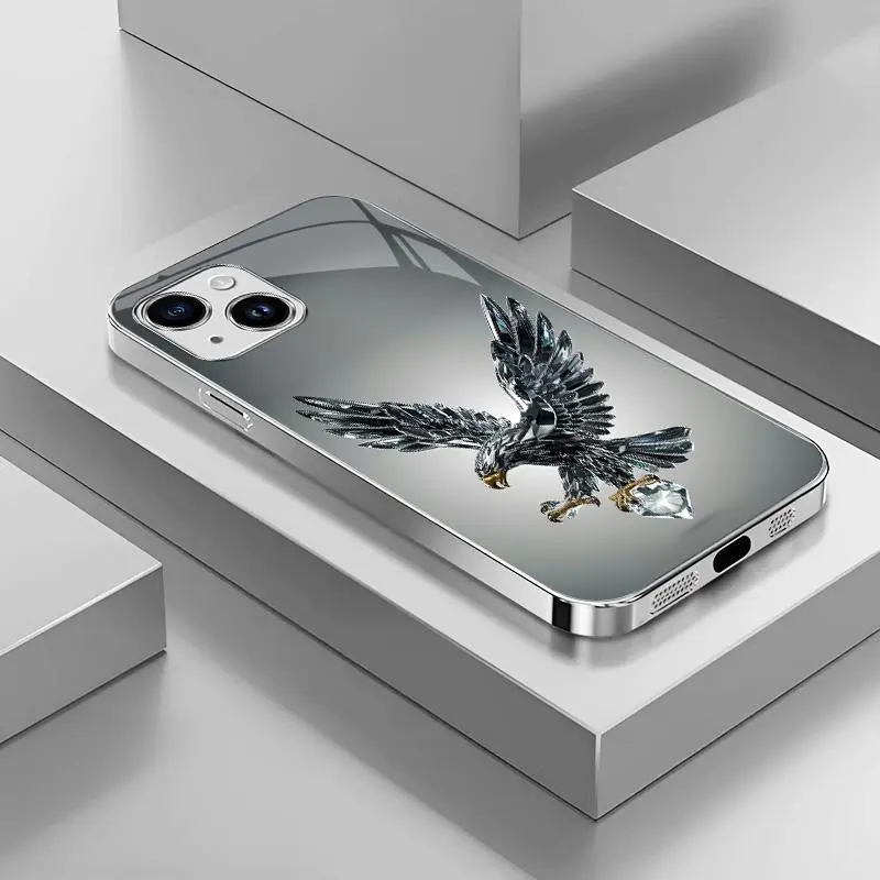 Suitable for [iPhone 14] Light luxury crystal eagle pattern and scorpion glass electroplated mobile phone case, exquisite and gorgeous 995