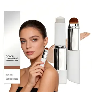 Blanc Cover Stick V - Color Changing Foundation Stick with Brush, Skincare-Infused Makeup Balm with Collagen & Niacinamide, Dual-Ended Hydrating Concealer for Dewy Finish, Travel-Friendly